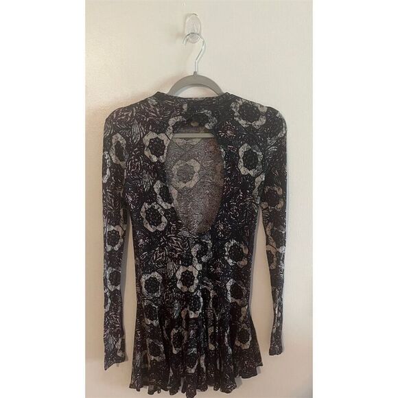 Free People Annabelle Tunic Dress Boho Floral Paisley Long Sleeve Mock Neck XS - Picture 5 of 8